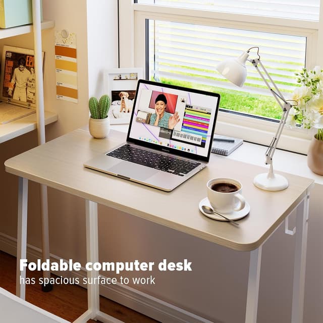 Detalle de WOHOMO Folding Desk (Small) 80cm foldable table in oak-style finish