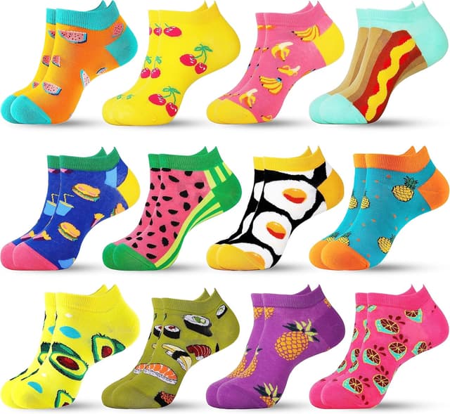 Detalle de Jeasona 10–12 Paar lustige Sneaker-Socken für Damen (Baumwolle), Kurz & farbenfroh, Größe 35–42