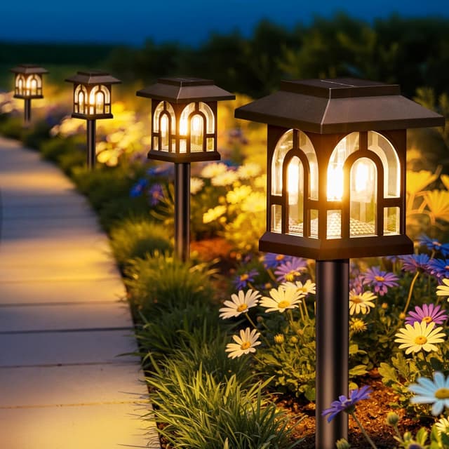 Detalle de BUCASA 4 Pack Solar Garden Lights (Up to 10 Hours, IP65) – 3000K Warm White outdoor pathway lighting