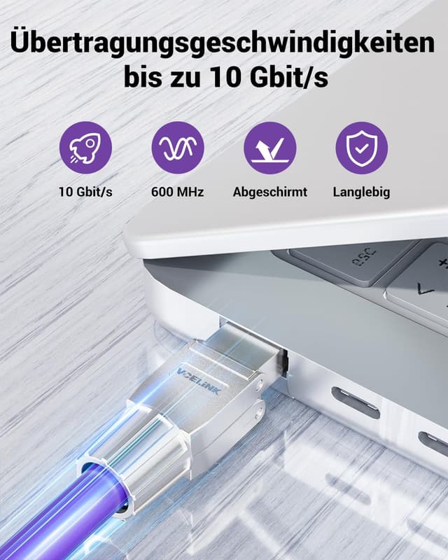 Detalle de VCELINK RJ45 Stecker Cat7 werkzeuglos, geschirmt – PoE-kompatibel (4 Stück), 10 Gbit/s / 600 MHz