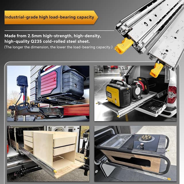 Detalle 2 de AOLISHENG Heavy Duty Drawer Runners with Lock, 210kg load capacity, side mount full extension (24 inch / 600mm) – 1 pair