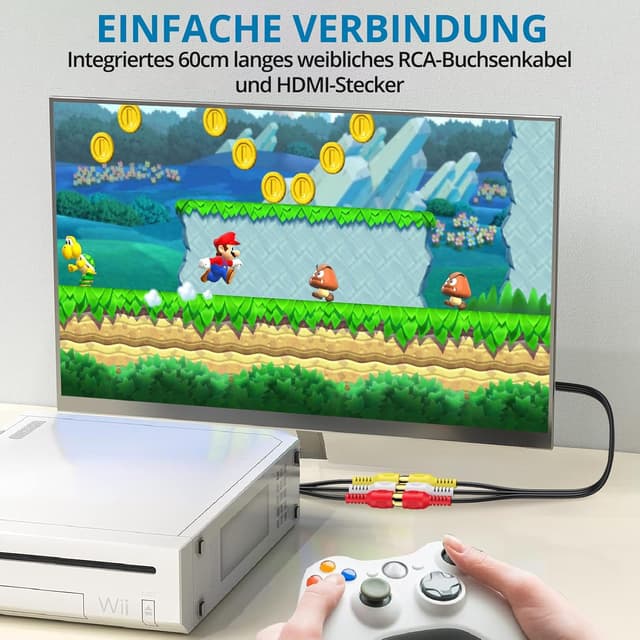 Detalle de AUTOUTLET RCA-zu-HDMI-Konverter (1080P/720P) mit 4:3/16:9-Umstellung für Wii, PS1/PS2, N64 & mehr