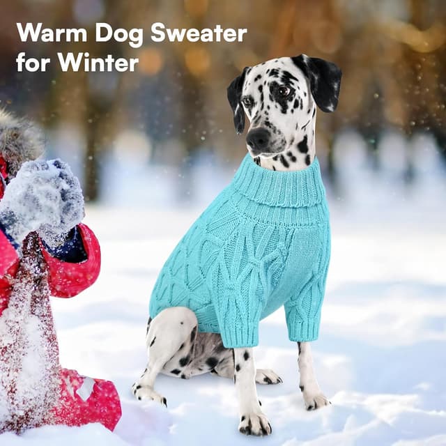 Detalle 2 de Queenmore French Bulldog Jumper – Stretchy Warm Turtleneck Knitted Dog Sweater (Greyhound/Labrador/Border Collie), Lake Blue, L