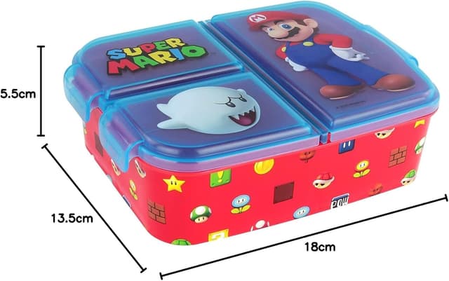 Detalle de p:os Super Mario Brotdose für Kinder mit 3 Fächern, Clip-Verschlüssen und bpa-freiem Kunststoff