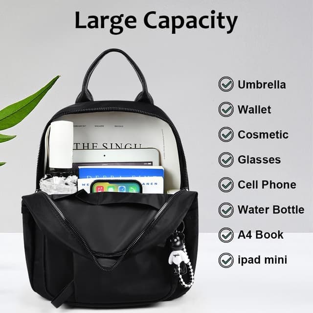 Detalle 2 de Aucuu Damen-Rucksack klein, wasserdichtes Daypack aus Nylon mit Diebstahlschutzfach