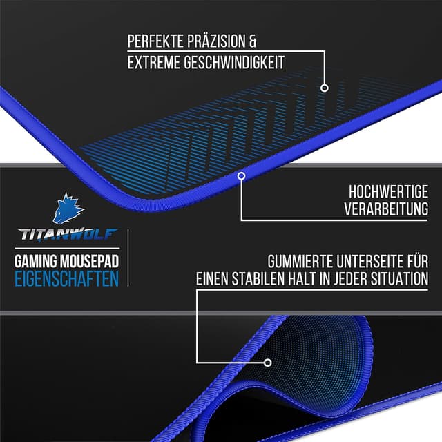 Detalle de CSL Übergröße Gaming-Mauspad Titanwolf (1200 x 600 mm) – XXXL Unterlage für Maus & Tastatur