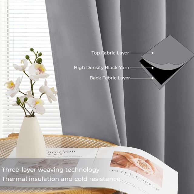 Detalle de MRTREES Light Grey Blackout Curtains (54 Drop) – 2 Eyelet Panels, Thermal for Bedroom & Living Room