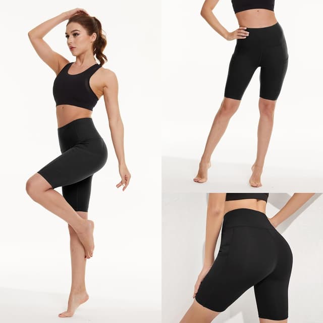 Detalle 2 de Yolix 3-Pack Women’s 8" Biker Shorts (High Waisted, Tummy Control) – Black