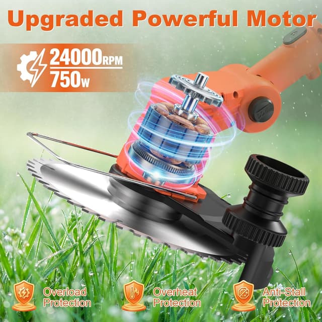 Detalle 2 de GETIEOM Cordless Strimmer with 2 × 2.0Ah Batteries (850W) and LCD power display – 4-in-1 garden trimmer