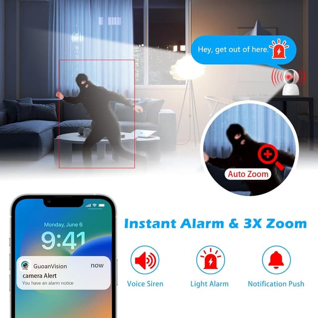 Detalle 2 de 2K Indoor Security Camera 5G Pan/Tilt with Intercom, 3X Auto Zoom, AI Detection and Colour Night Vision