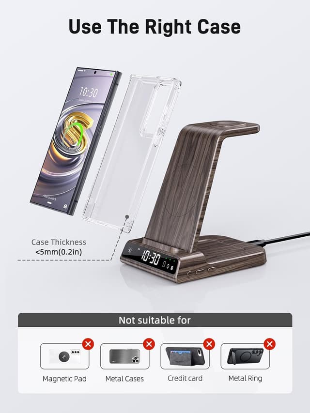 Detalle 2 de Station de charge induction 3 en 1 Samsung (S25 Ultra, Galaxy Watch, Galaxy Buds 2) avec horloge digitale