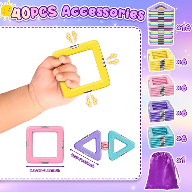 Detalle de COOLJOYA Costruzioni Magnetiche per Bambini da 40 pezzi (blocchi magnetici Montessori, 3–8 anni)