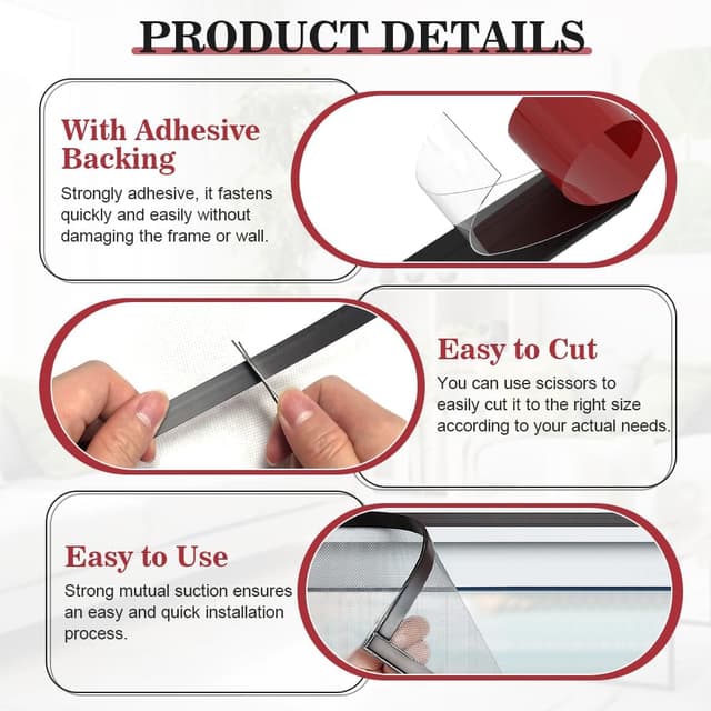 Detalle de BUZIFU Magnetband Selbstklebend A+B (3 m + 3 m) – Magnetstreifen für Fliegengitter & Moskitonetze, 15 mm breit