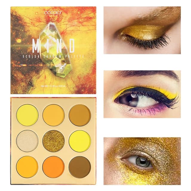 Detalle de Docolor Lidschatten Palette Gelb mit Edelstein-Optik – 9 vegane Farben für Matte, Schimmer & Glitzer