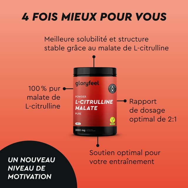 Detalle de L-Citrulline Malate 2:1 en poudre 100% pure — 3000 mg de citrulline par dose (125 portions)
