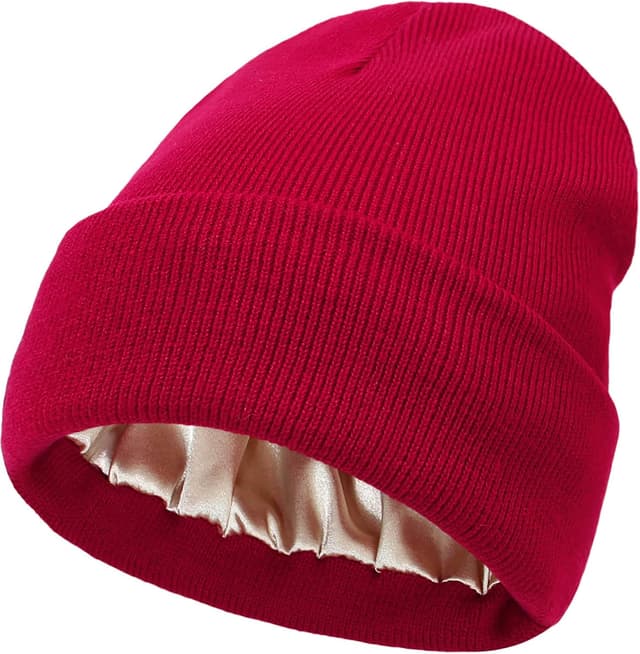 Detalle de Malaxlx satin-lined knit beanie hat – soft warm slouchy winter skull cap