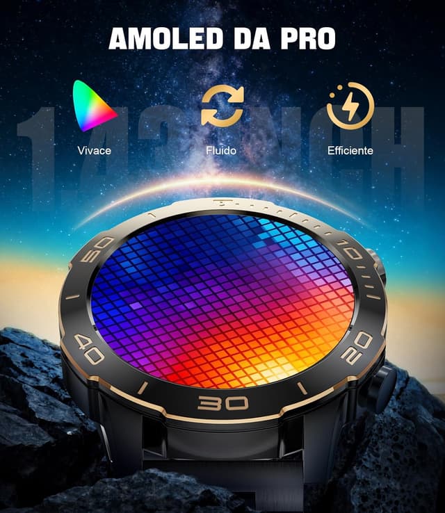 Detalle de DREMAC Smartwatch Uomo Lusso: alluminio robusto, display AMOLED 1,43" e tracker sportivo/ salute