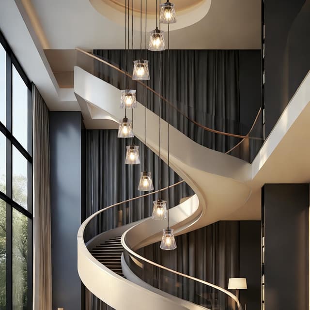 Thumbnail 6 de FRIXCHUR High Ceiling Long 9-Light Black Crystal Pendant Chandelier for Stairwells & Double-Height Spaces