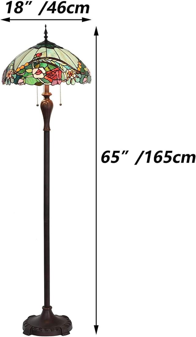 Detalle de Bieye L30740 Rose Flower Tiffany-style stained glass floor lamp with 18-inch shade (65-inch tall, 3 lights)