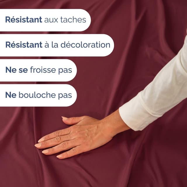 Detalle 2 de Ensemble de draps CGK Unlimited 4 pièces Bourgogne : drap plat, drap-housse 180x200 et 2 taies 50x80