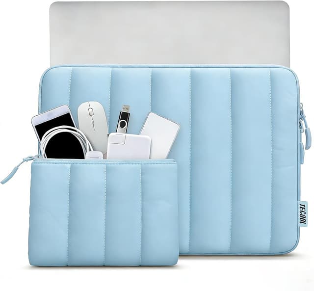 Detalle de TECOOL Puffy 14 inch Laptop Sleeve Protective Case (Blue) with Shockproof Quilted Padding
