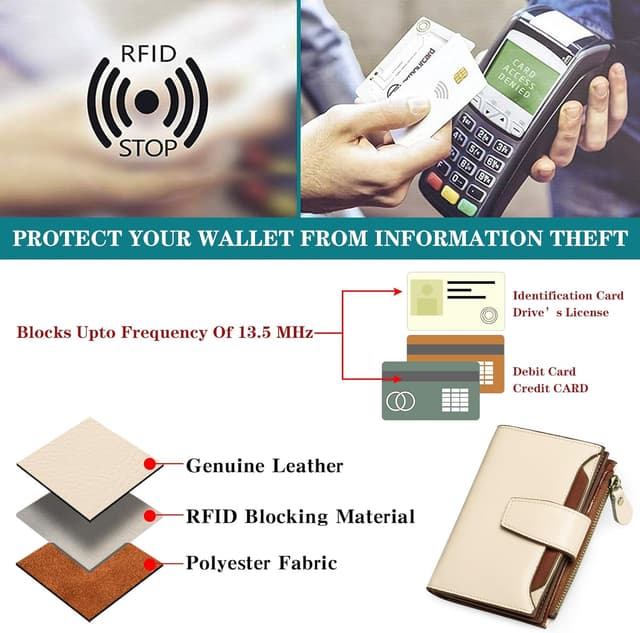 Detalle 2 de SENDEFN women’s RFID blocking genuine leather small compact bi-fold wallet with ID window