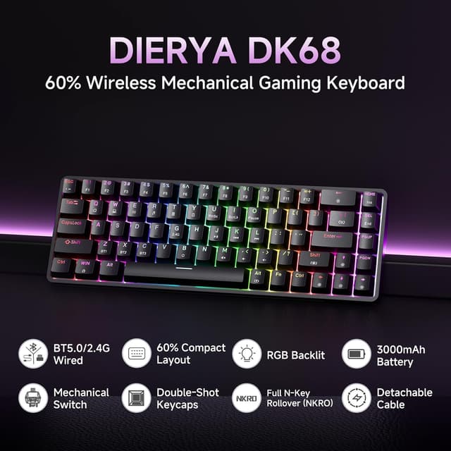 Detalle de Dierya DK68 60% gaming wireless