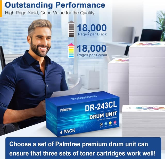 Detalle de Palmtree 4x DR-243CL Trommeleinheiten (BK, C, M, Y) für Brother MFC-L3700 & DCP-L3500 Serie