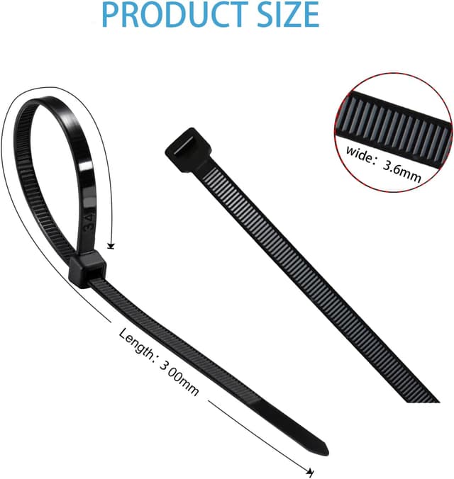 Detalle de Yolistar Kabelbinder-Set 250 Stück schwarz 300 mm x 3,6 mm (hitzebeständig, selbstsichernd)