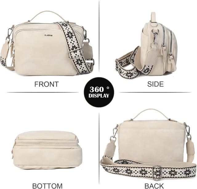 Detalle de Gladdon Damen Umhängetasche aus PU-Leder mit Reißverschluss und breitem Jacquard-Schultergurt