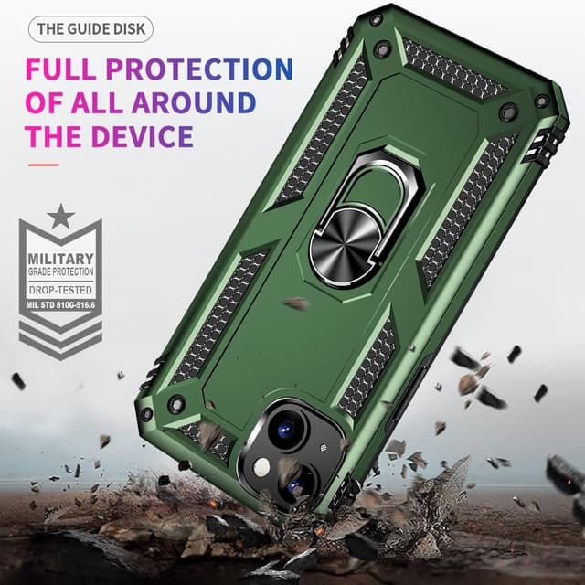 Detalle de Aozuoton iPhone 15 Case with Screen Protector and 360° Rotatable Kickstand (Heavy Duty, Army Green)