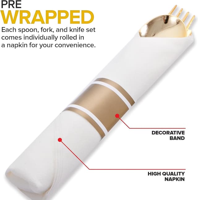 Thumbnail 1 de Joyido 400PCS Pre-Rolled Gold Cutlery 🍴