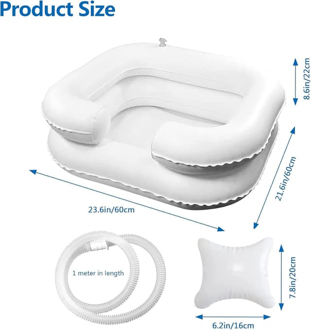 Detalle de TZEKING aufblasbares Haarwaschbecken für Bettlägerige – Shampoo-Waschschüssel mit Ablaufschlauch