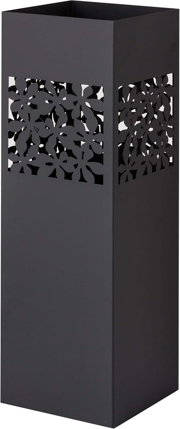 Detalle de Baroni Home Portaombrelli Quadrato in Metallo Nero con Intaglio Rettangolare e Vaschetta Scolapioggia Rimovibile