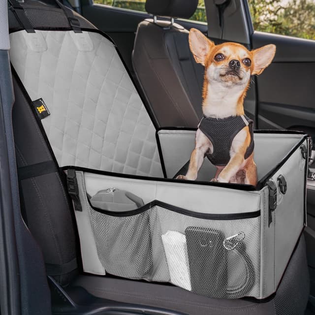 Detalle de HELDENWERK Extra Stabiler Hunde Autositz mit verstärkten Wänden – 5 Gurte, wasserdicht, grau (Standardgröße)