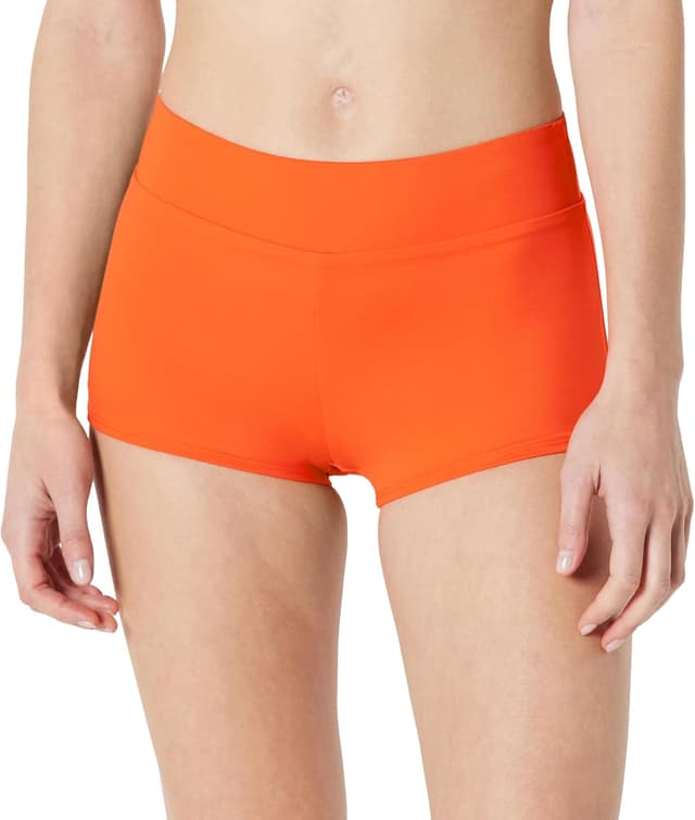 Detalle de Bas de bikini court garçon taille haute en maille extensible Amazon Essentials Femme