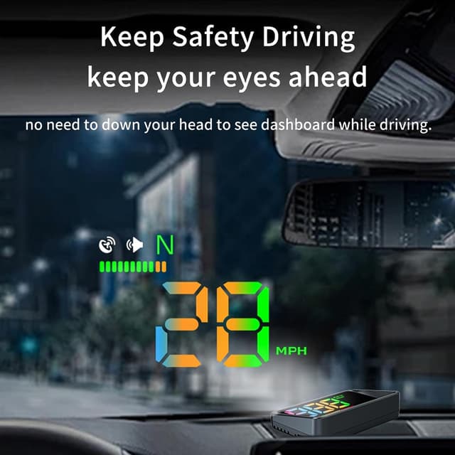Detalle de Heads Up Display Car GPS Speedometer (H4) with Auto Brightness, MPH Colour Display & Overspeed Warning – Plug & Play
