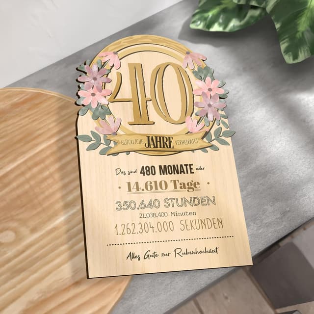 Thumbnail 2 de Rubinhochzeit Karte 40 Jahre Holzkarte