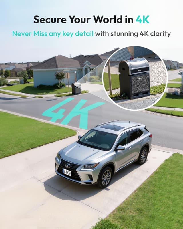 Detalle 2 de BOTSLAB 8MP Outdoor Wireless 4-Cam Kit with WiFi Base Station, 4K 360° PTZ Solar Camera (No Subscription)