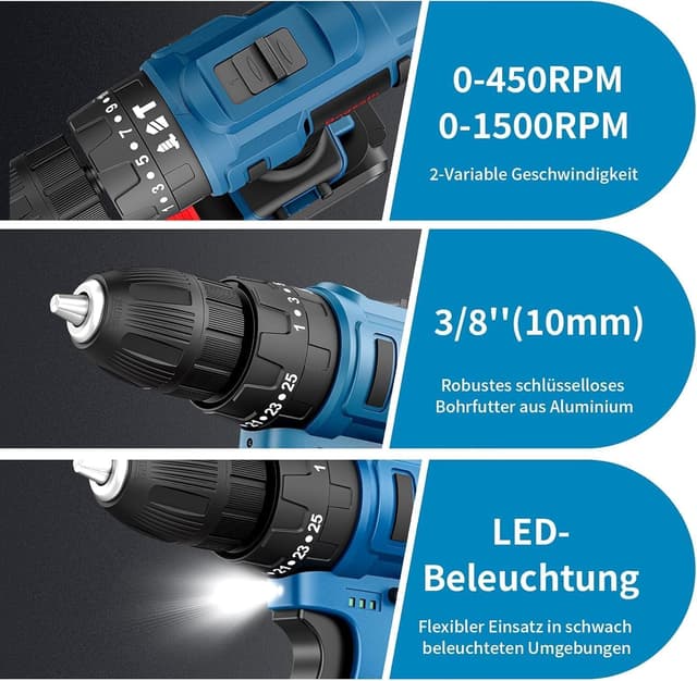 Detalle de Bogseth 21V Akkuschrauber Set mit 45 Nm