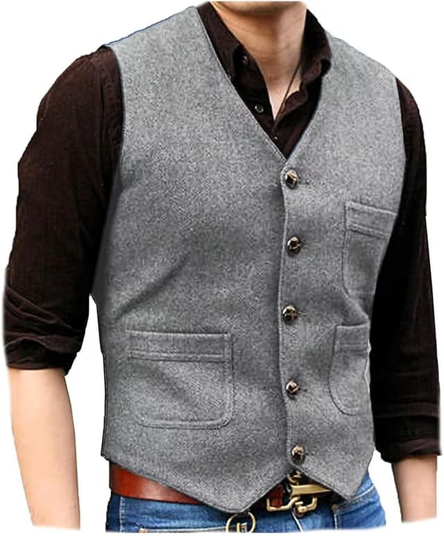 Detalle de Solovedress Vintage Classic Weste aus Wolle mit V-Ausschnitt – Regular Fit für Hochzeit & Business