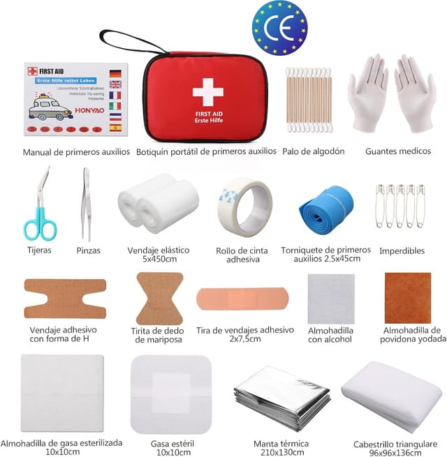 Thumbnail 1 de HONYAO Botiquín Primeros Auxilios 90 piezas 15x12x5 cm
