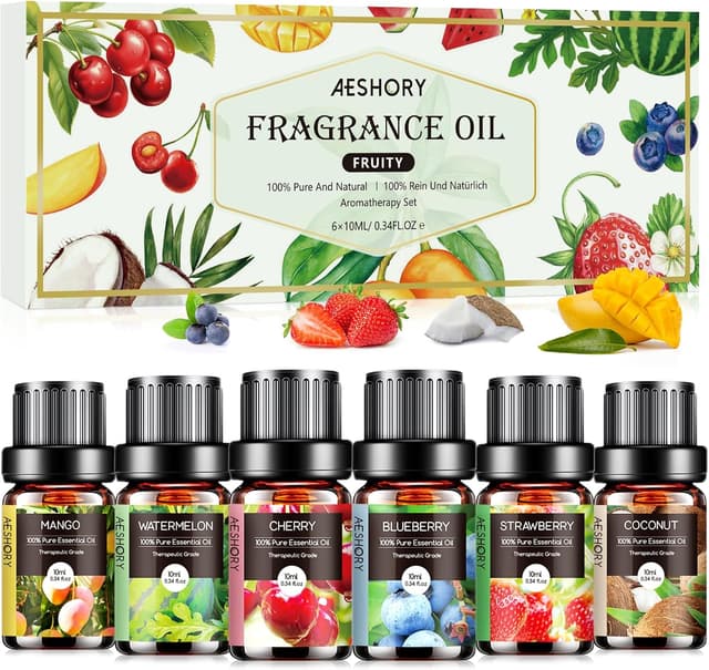 Detalle de AESHORY 6 x 10ml Fruity Essential Oils Set (Strawberry, Blueberry, Cherry, Coconut, Watermelon, Mango)