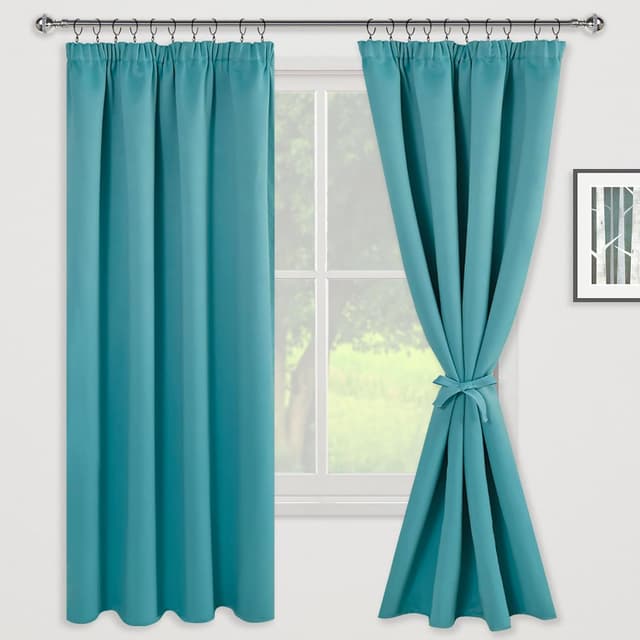 Detalle 2 de JIUZHEN Verdunklungsvorhänge mit Kräuselband, Thermovorhang blickdicht (Türkis) – 2er-Set, H200 × B140 cm