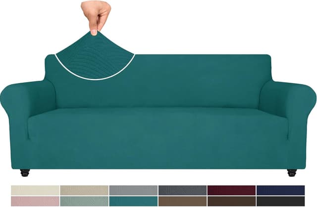 Detalle de Ystyle Housse de canapé extensible universelle pour 4 places avec accoudoirs – Turquoise