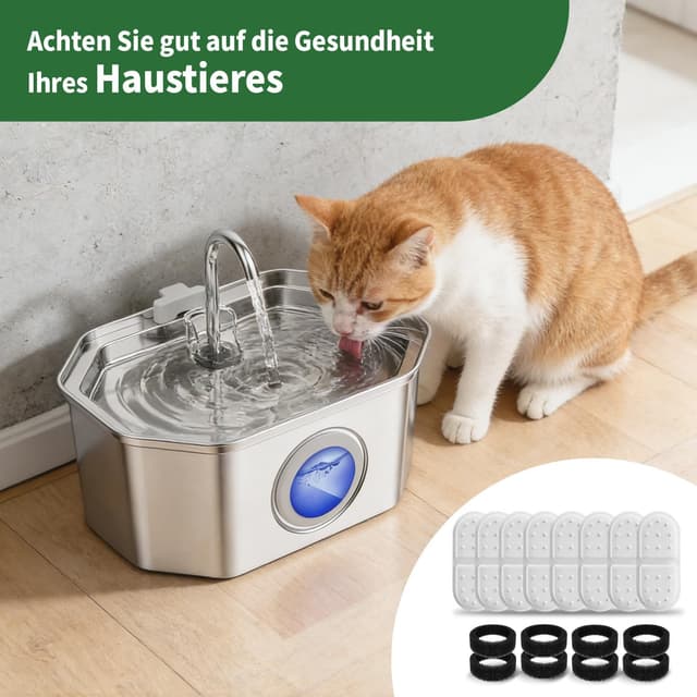 Detalle de APAUK Ersatzfilter & Schwämme für Katzen- und Trinkbrunnen aus Edelstahl (8+8) – kompatibel mit APFSS-3201