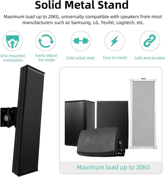 Detalle de TaoAcc Universelle schwenkbare Lautsprecher-Wandhalterung für Lautsprecher bis 20 kg (neigbar, schwenkbar), Schwarz