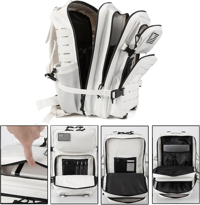 Detalle de QT&QY sac à dos tactique 25L/45L grand volume MOLLE avec compartiments et porte-bouteille