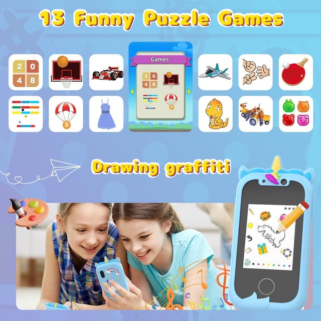 Detalle de Ashfly smartphone touchscreen giocattolo per bambini 2,4" con doppia fotocamera, musica e giochi