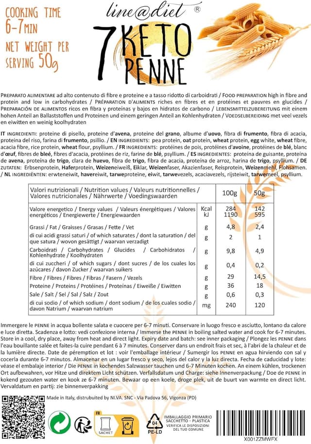 Detalle de Pasta proteica keto Lineadiet penne chetogeniche 7 monoporzioni da 50 g